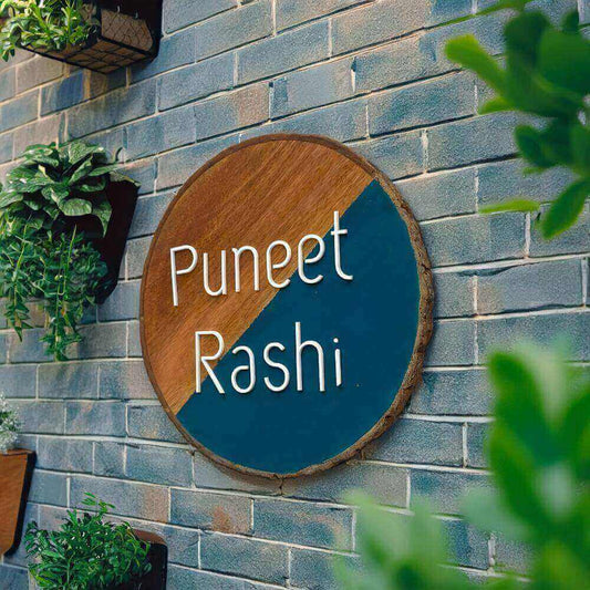 Wood Navy - Modern Minimal Handcrafted Round Nameplate - Rangreli