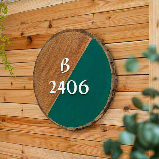 JadeOak - Modern Minimal Handcrafted Round Nameplate - Rangreli