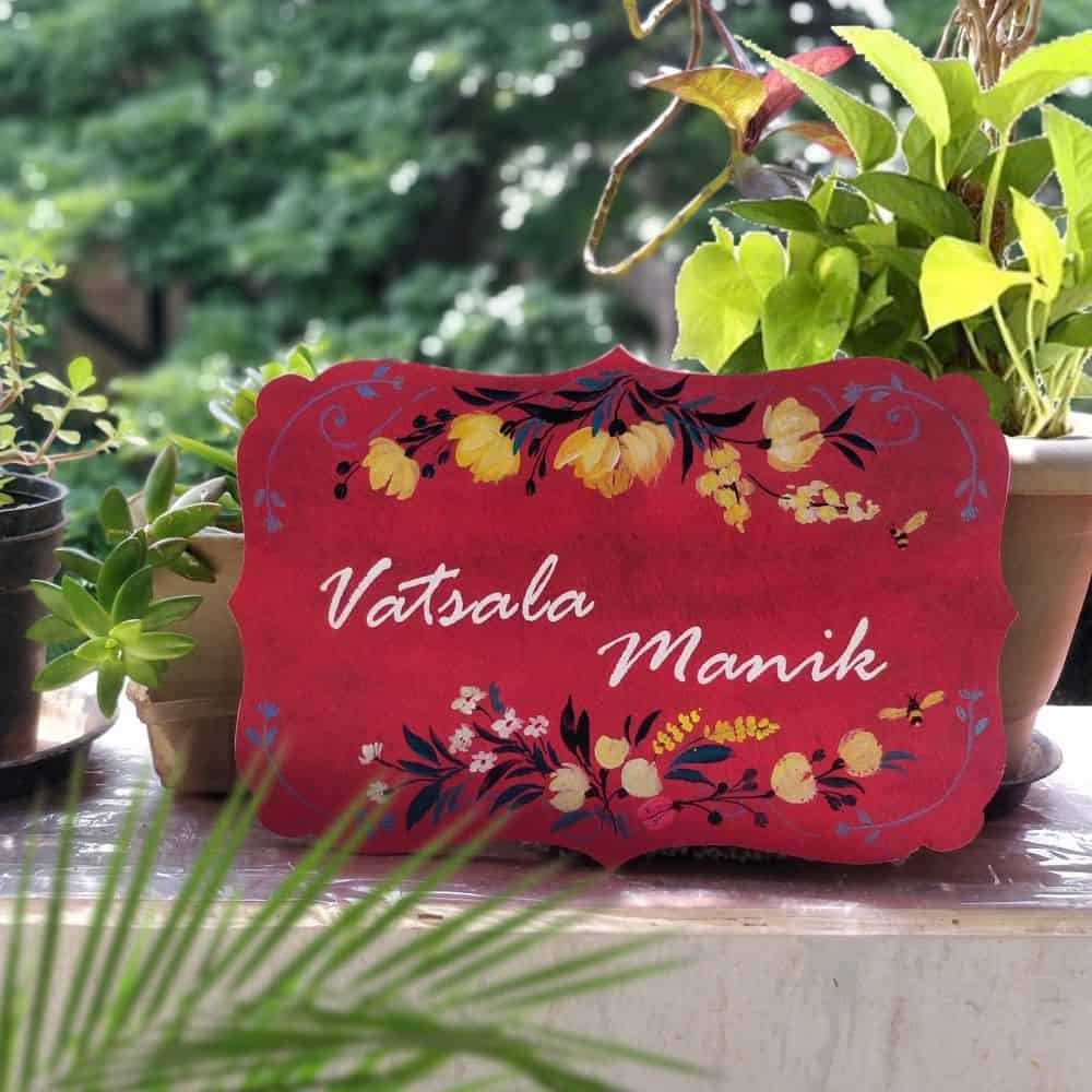 Handpainted Customized Name Plate - Victorian Yellow Flowers - rangreli