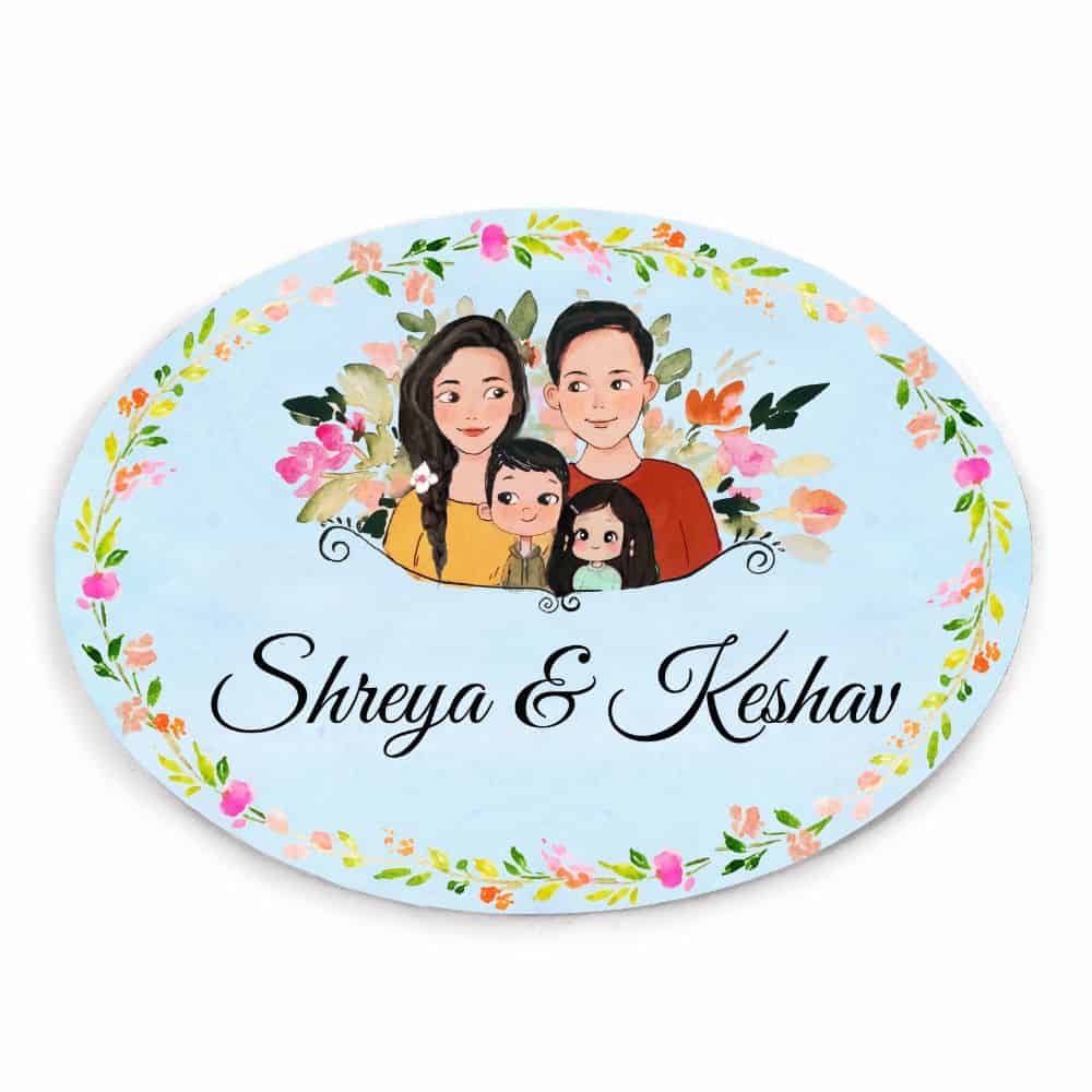 Handpainted Customized Name Plate - Family of 4 Name Plate - rangreli