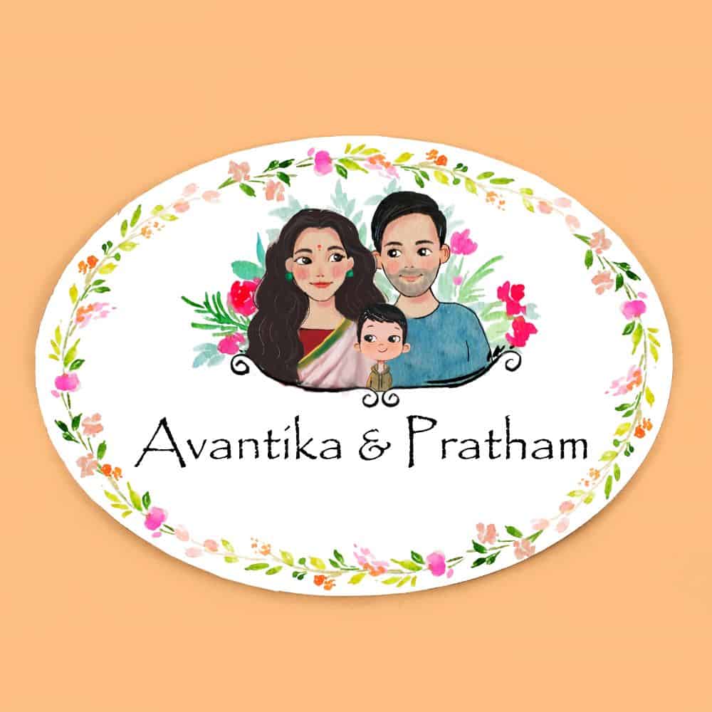 Handpainted Customized Name Plate - Family of 3 Name Plate - rangreli