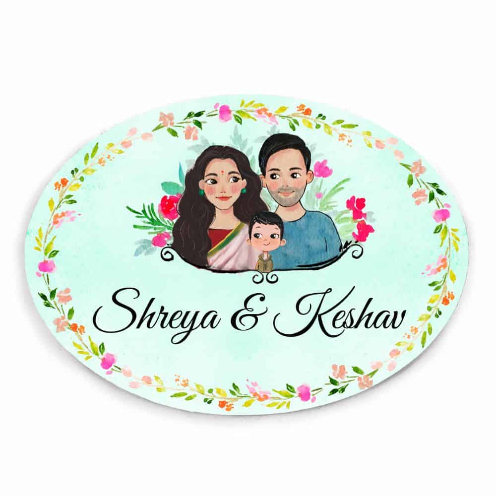 Handpainted Customized Name Plate - Family of 3 Name Plate - rangreli