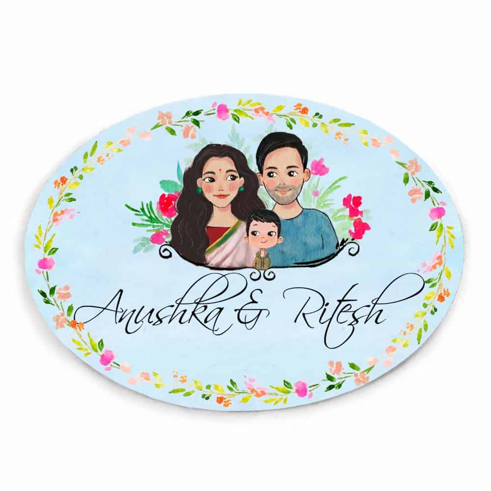 Handpainted Customized Name Plate - Family of 3 Name Plate - rangreli