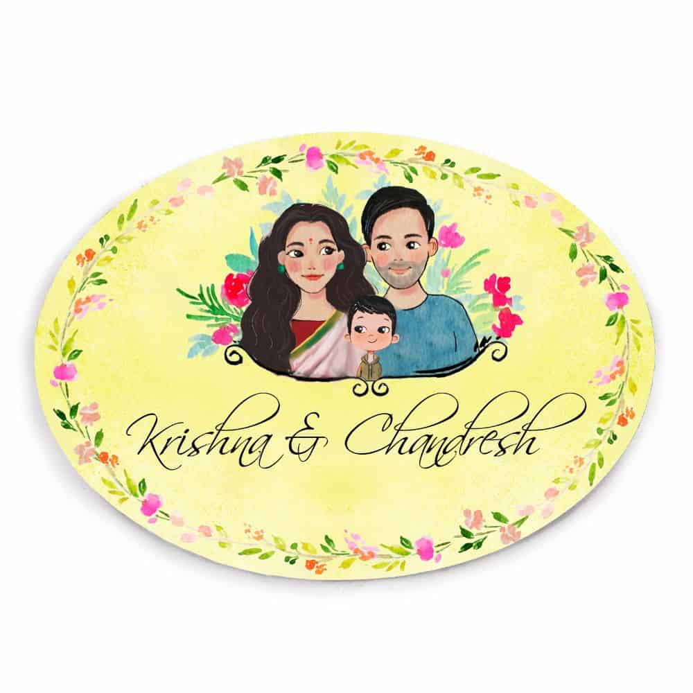 Handpainted Customized Name Plate - Family of 3 Name Plate - rangreli