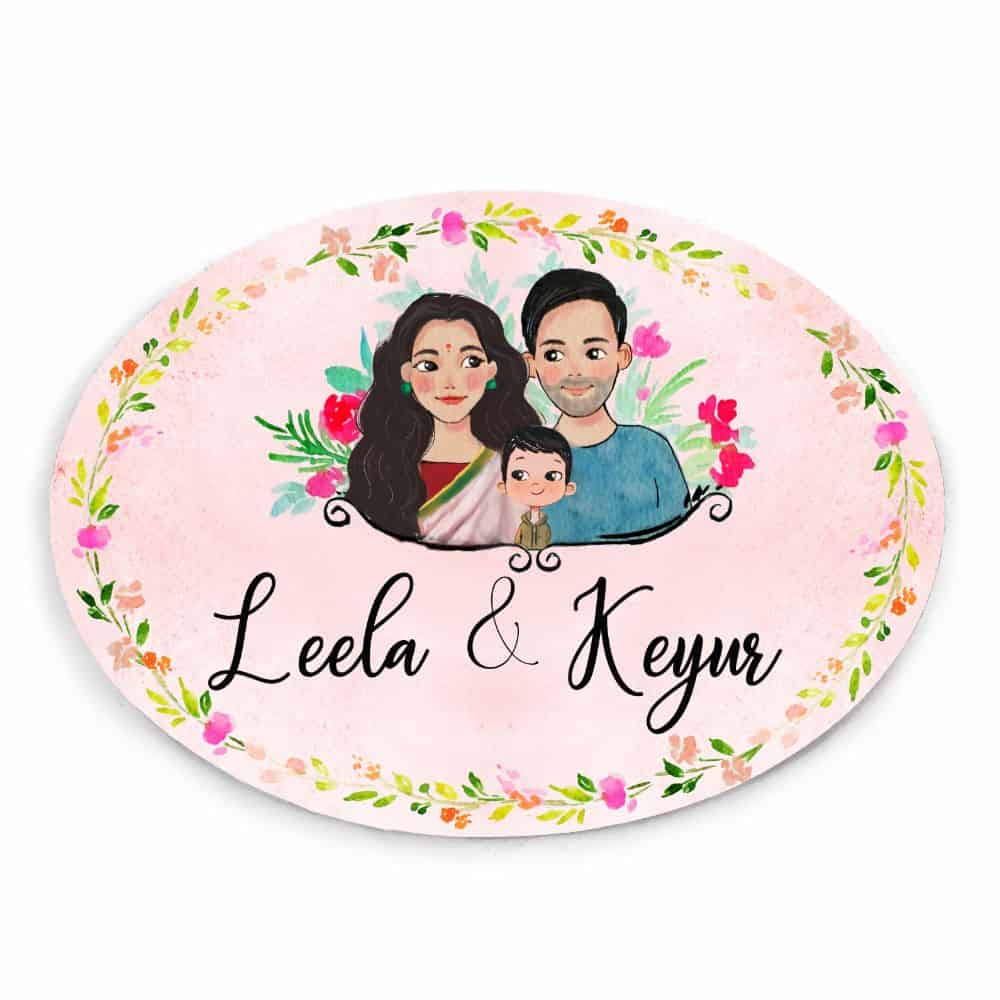 Handpainted Customized Name Plate - Family of 3 Name Plate - rangreli
