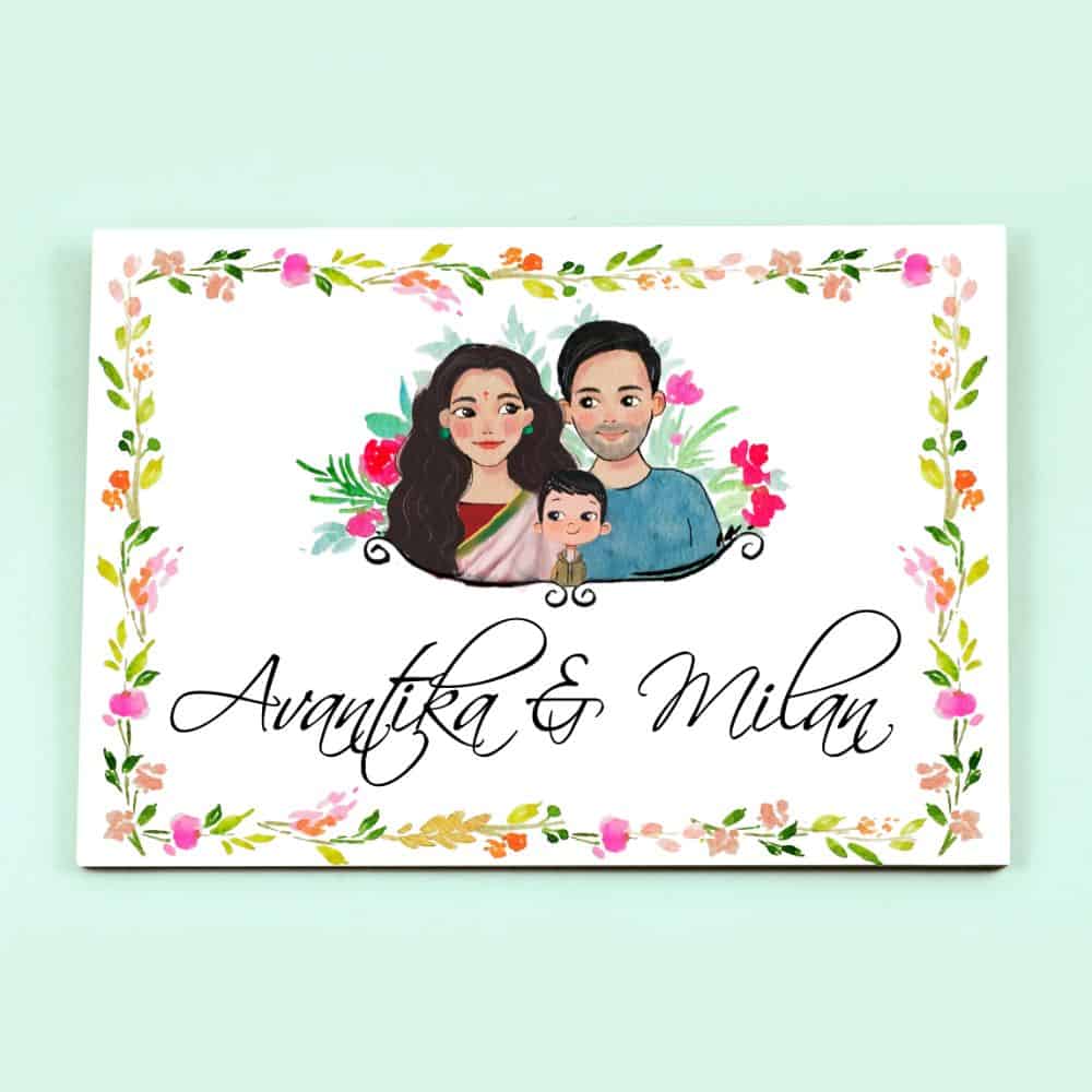 Handpainted Customized Name Plate - Family of 3 Name Plate - rangreli