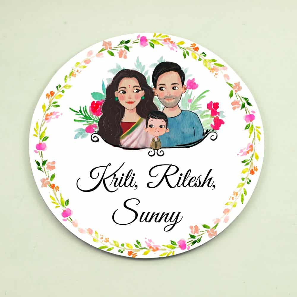 Handpainted Customized Name Plate - Family of 3 Name Plate - rangreli