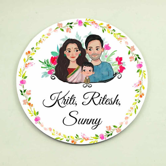 Family of 3 - Handpainted Personalised Name Plate - Rangreli