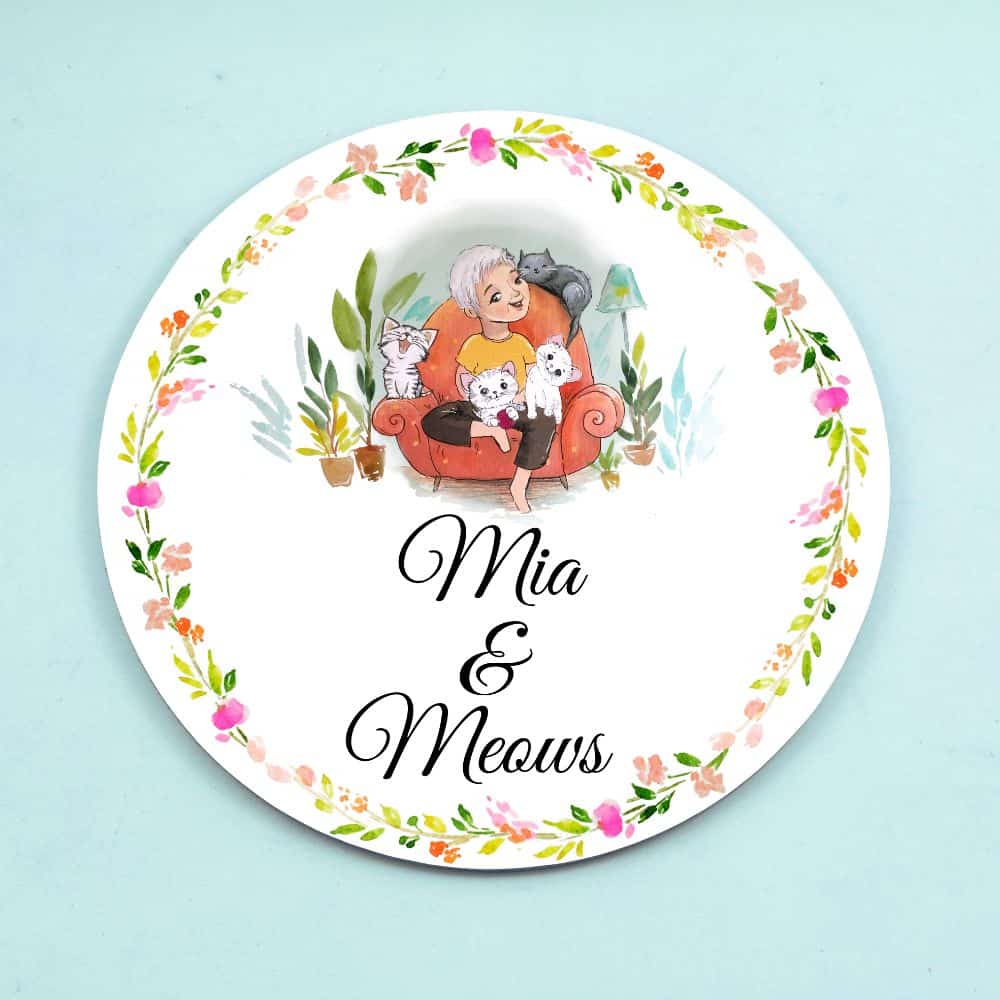 Handpainted Customized Name Plate - Cat Family Name Plate - rangreli