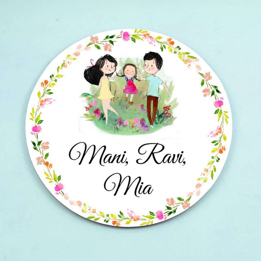 Handpainted Customized Name Plate - Playing Family of 3 Name Plate - Rangreli