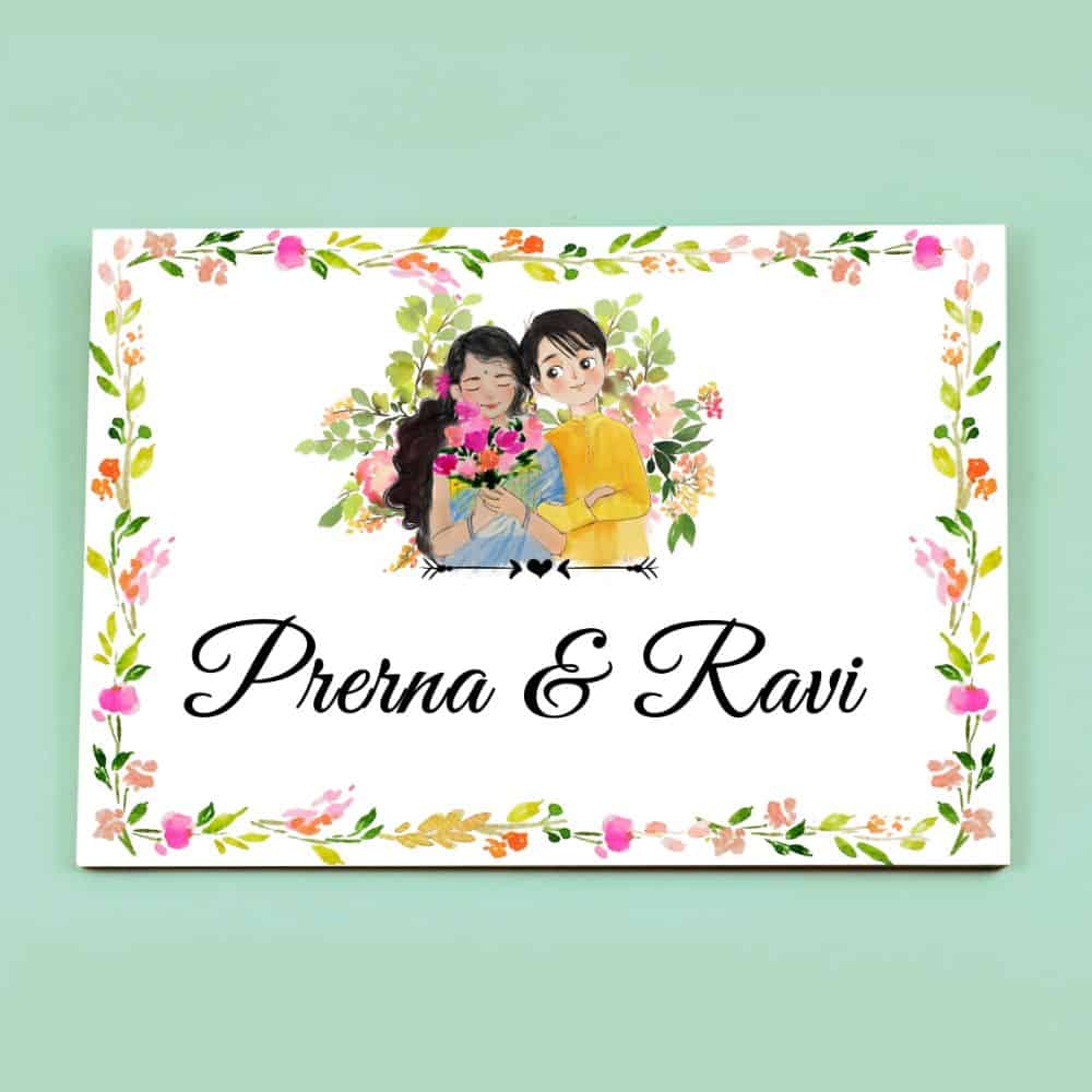Handpainted Customized Name Plate - Flower Couple Name Plate - rangreli