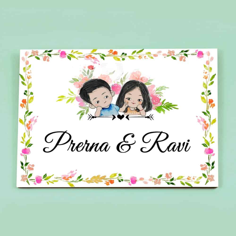 Handpainted Customized Name Plate - Cute Couple Name Plate - rangreli