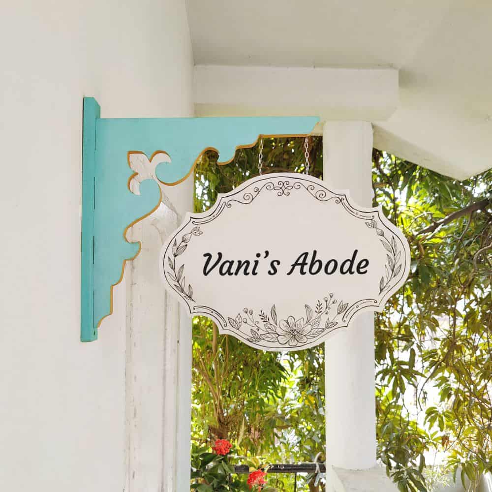 Handpainted Hanging Name plate - Teal Victorian Ivory Black Border - rangreli