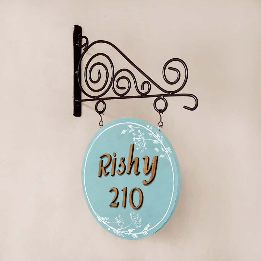 Soft Azure - Minimal Handpainted Hanging Nameplate - rangreli