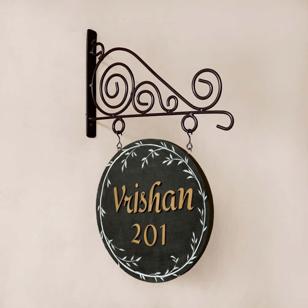 Noble Grey - Minimal Handpainted Hanging Nameplate - rangreli