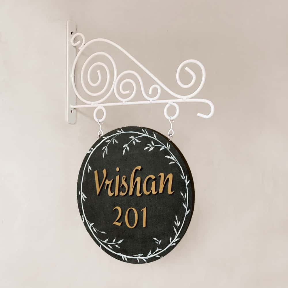 Noble Grey - Minimal Handpainted Hanging Nameplate - rangreli