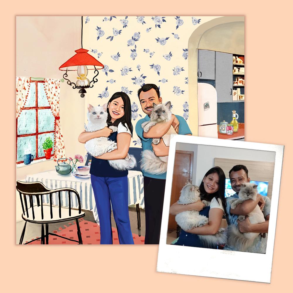 Rectangle Photo based Family Illustration Portrait - My Family - Rangreli