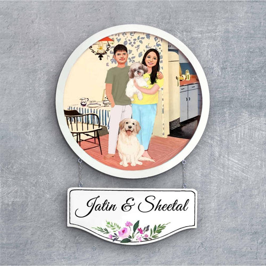 Handpainted Personalized Character Nameplate with pets - Full frame - Rangreli
