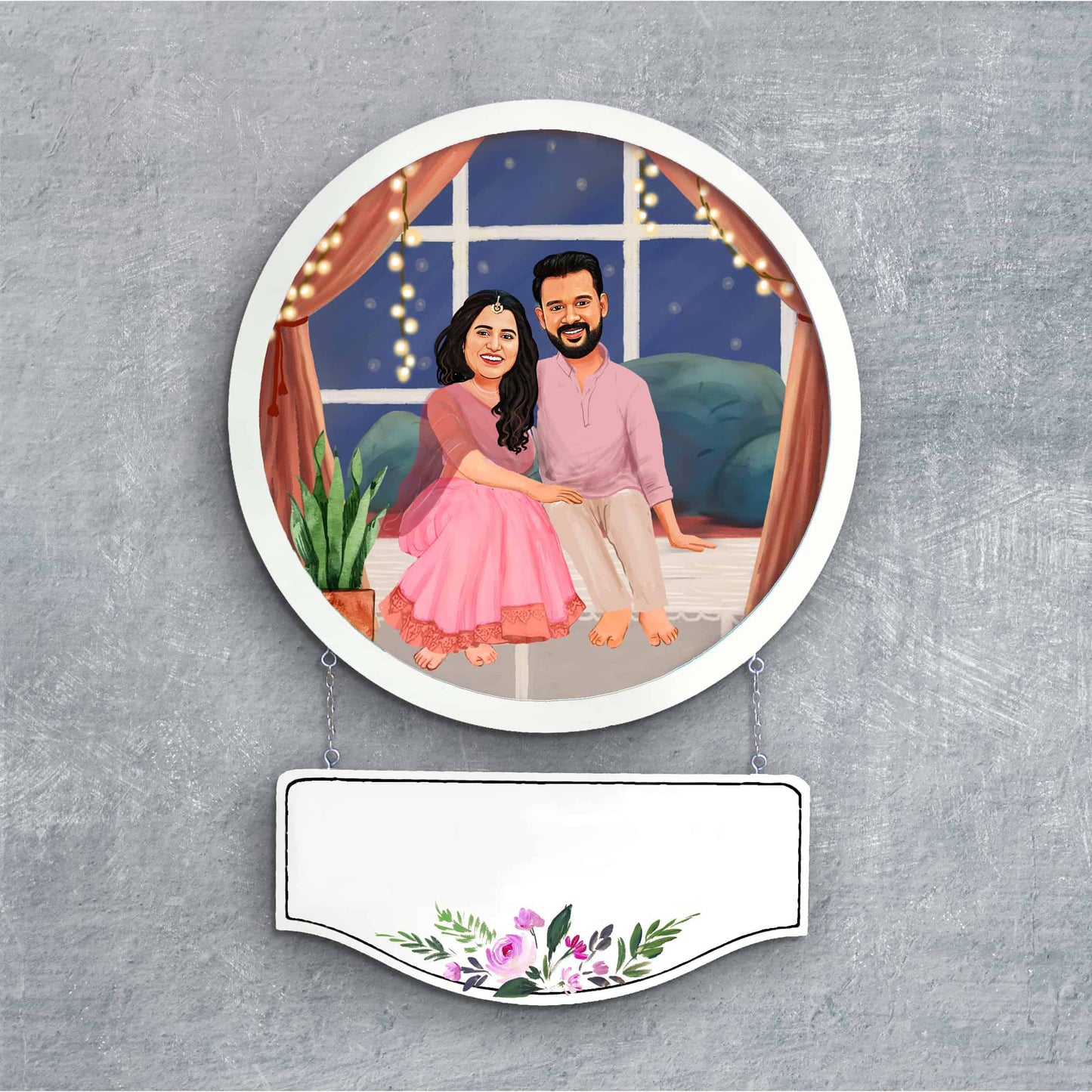 Handpainted Personalized Character couple1 Nameplate- Full frame - rangreli
