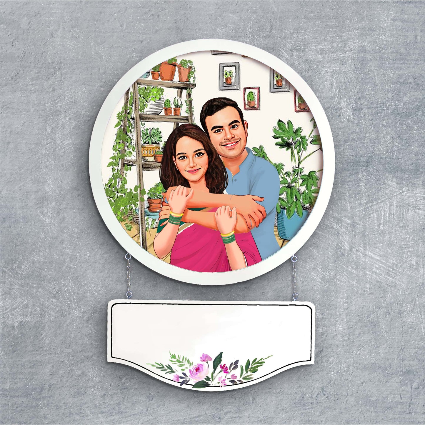 Handpainted Personalized Character Nameplate Sweet Couple- Full frame - rangreli