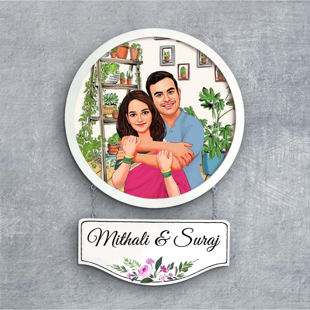 Handpainted Personalized Character Nameplate Sweet Couple- Full frame - rangreli