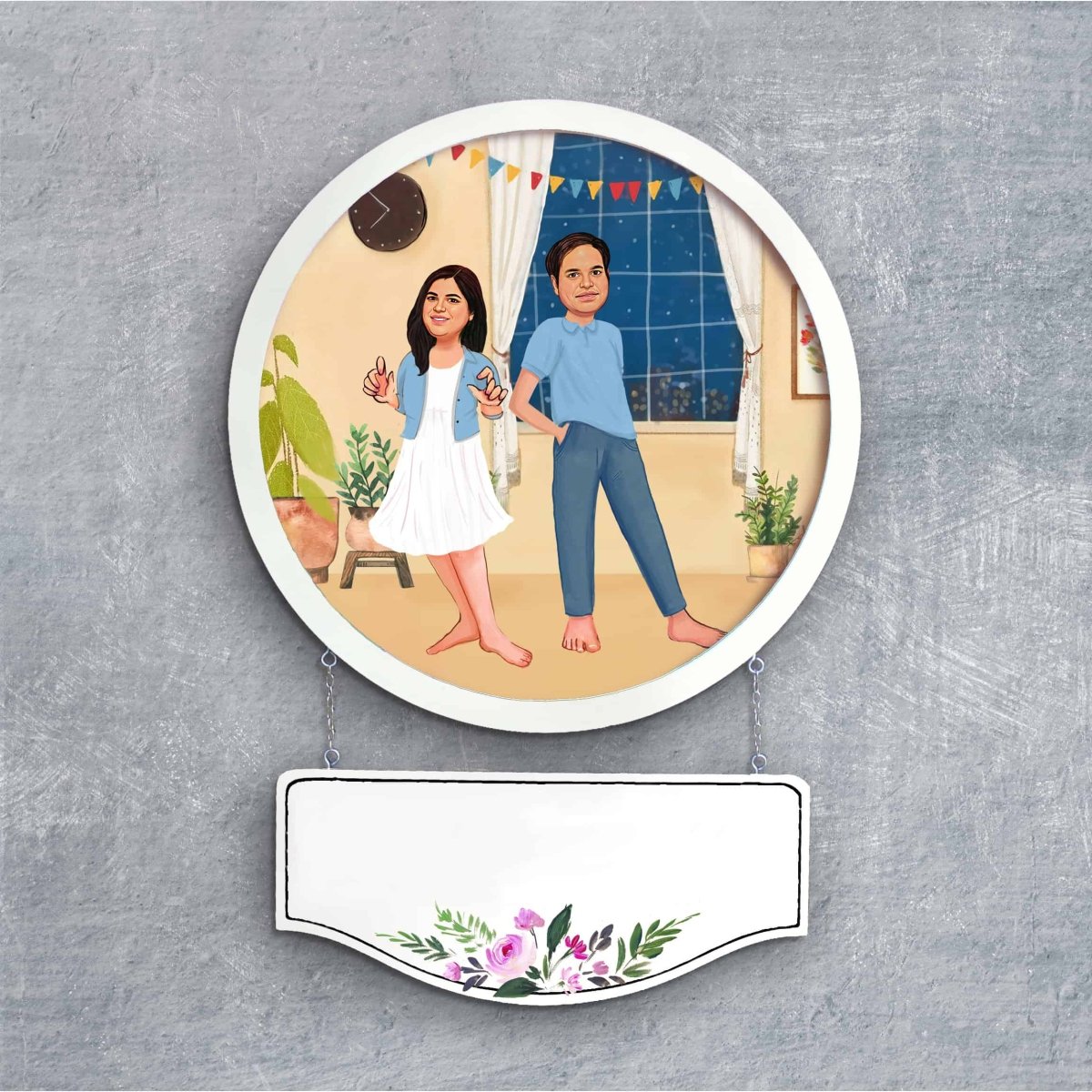 Handpainted Personalized Character Nameplate Cute Couple - Full frame - Rangreli