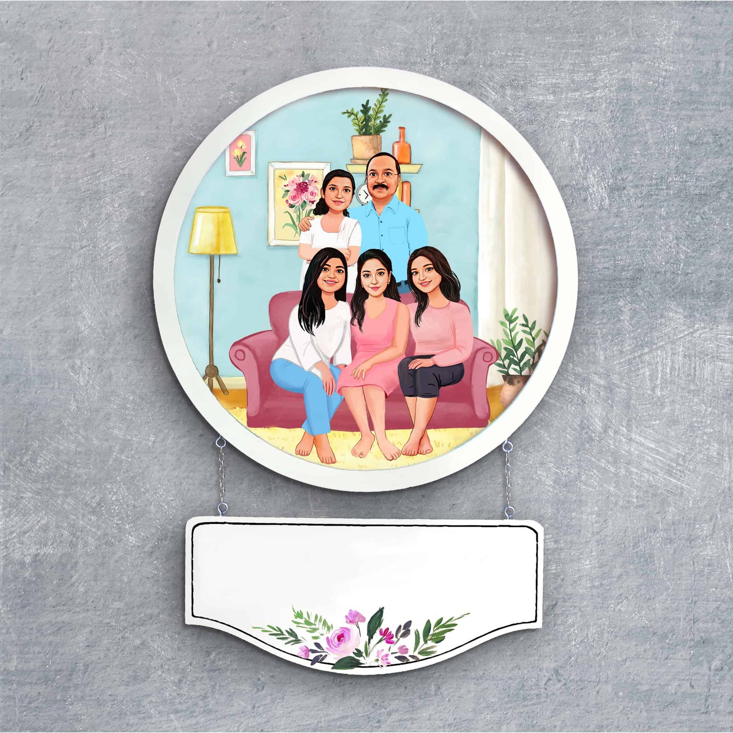 Handpainted Personalized Character Nameplate with full family- Full frame - rangreli