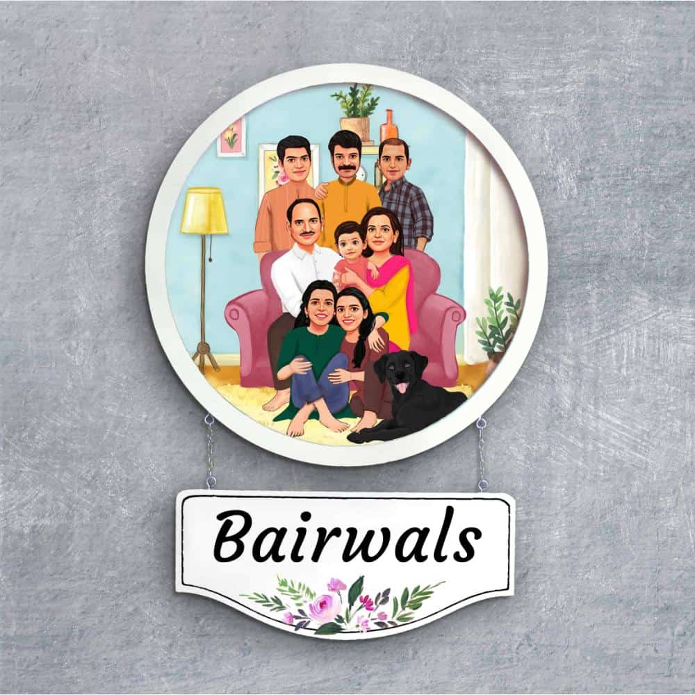 Handpainted Personalized Character Nameplate with full family- Full frame - rangreli
