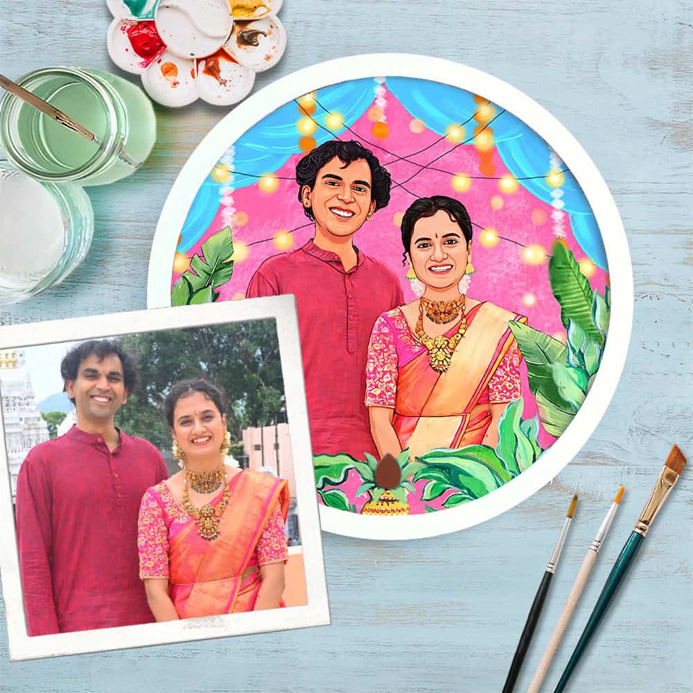 Handpainted Personalized Illustration Bark Nameplate - Festive Season - Rangreli