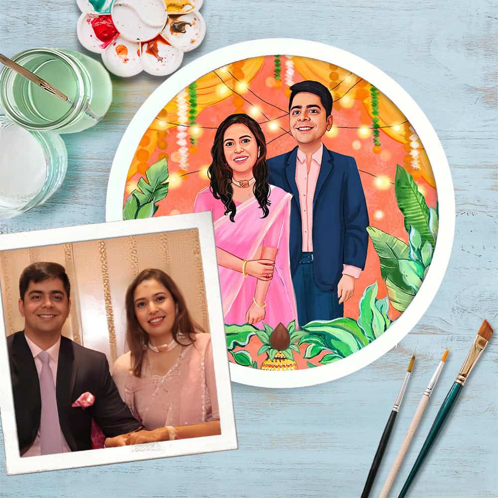 Handpainted Personalized Illustration Bark Nameplate - WeddingCouple2 - Rangreli