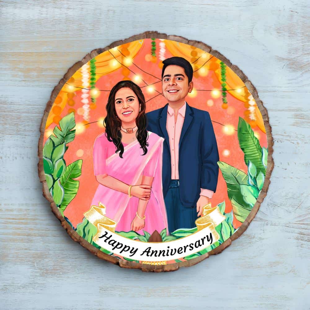 Handpainted Personalized Illustration Bark Nameplate - WeddingCouple2 - Rangreli
