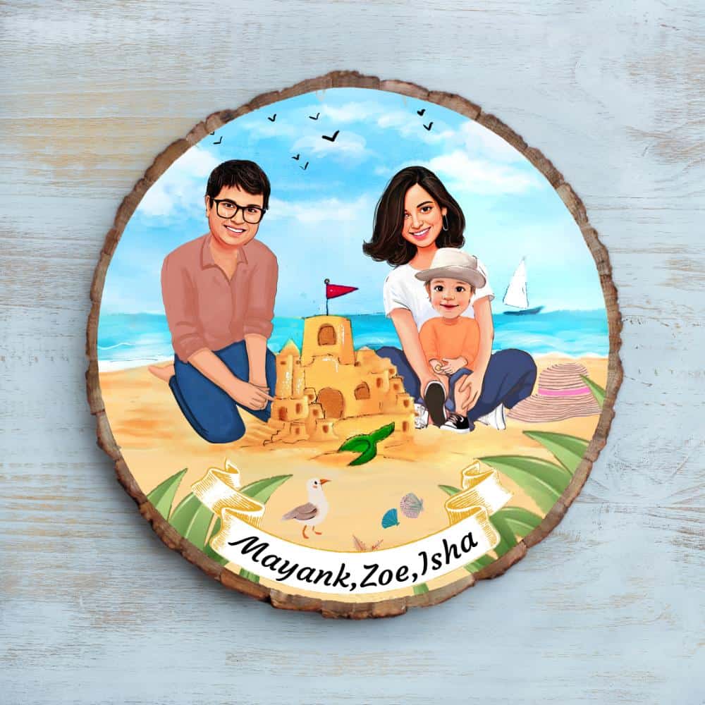 Handpainted Personalized Illustration Bark Nameplate - Beach Fun - Rangreli