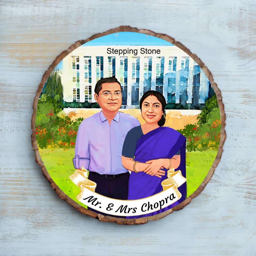 Handpainted Personalized Illustration Bark Nameplate - Mom N Dad - rangreli
