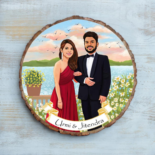 Handpainted Personalized Illustration Bark Nameplate - Couple Goal - Rangreli