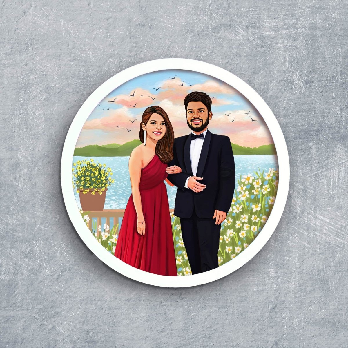 Handpainted Personalized Illustration Bark Nameplate - Couple Goal - Rangreli
