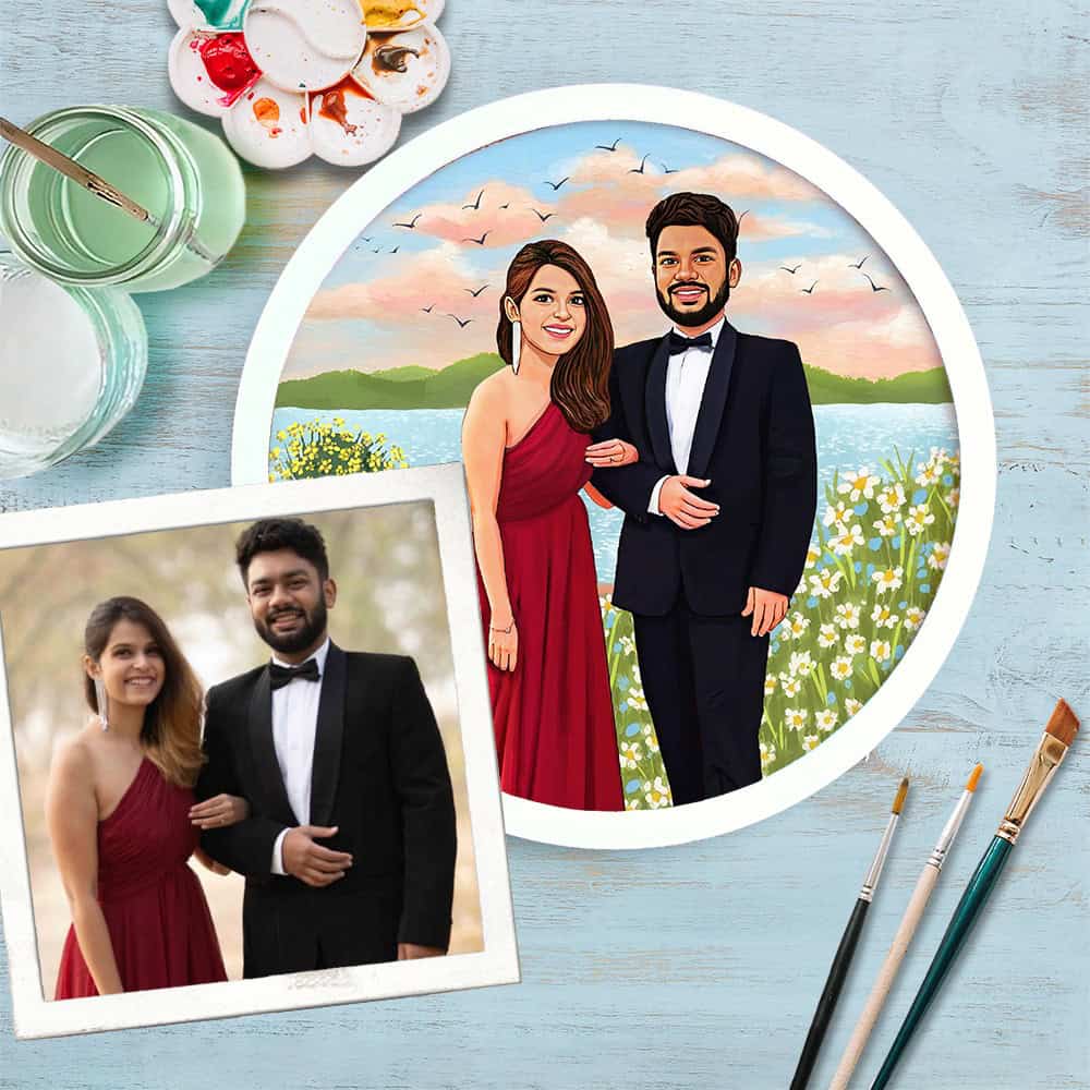 Handpainted Personalized Illustration Bark Nameplate - Couple Goal - Rangreli