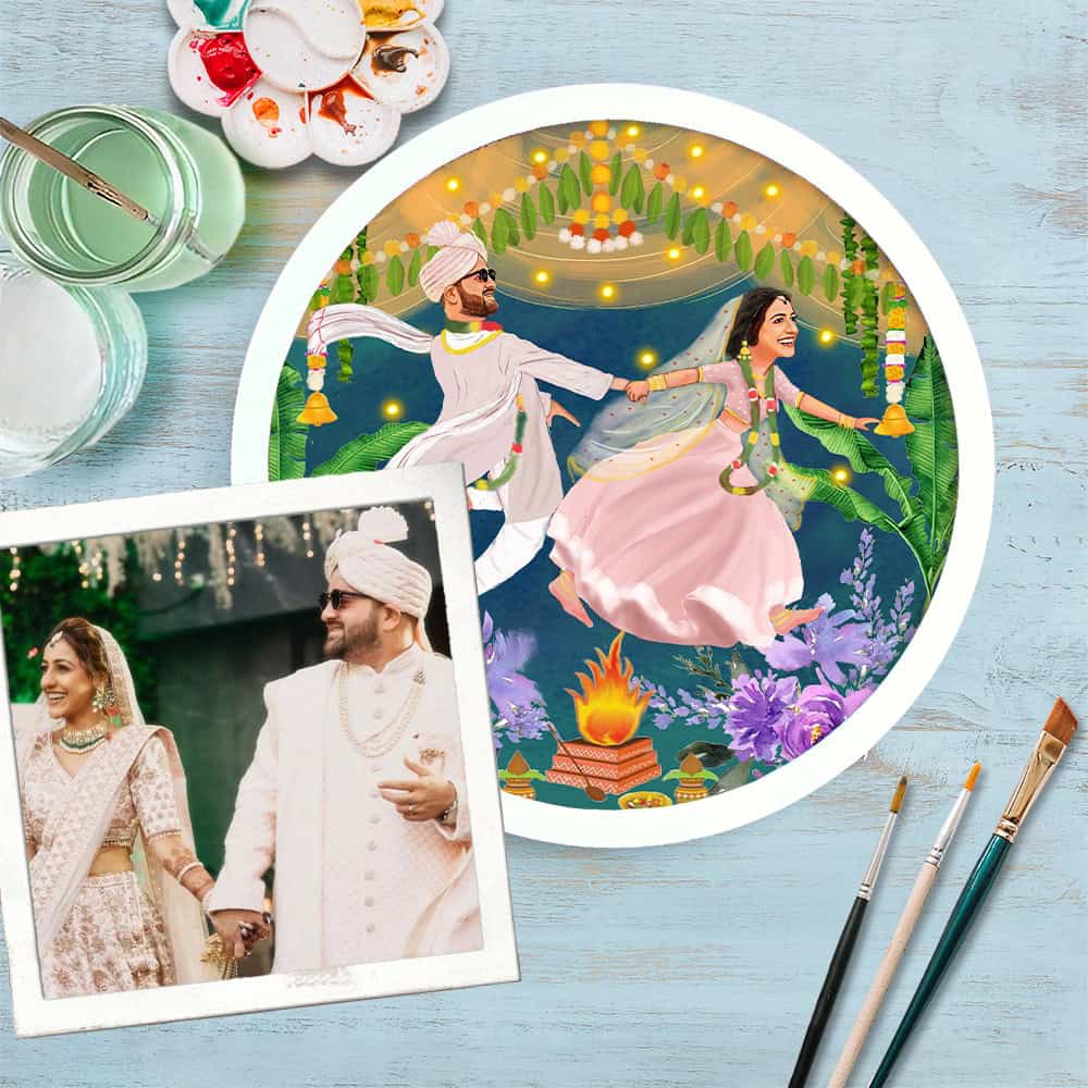 Handpainted Personalized Illustration Bark Nameplate - Wedding Feras - Rangreli