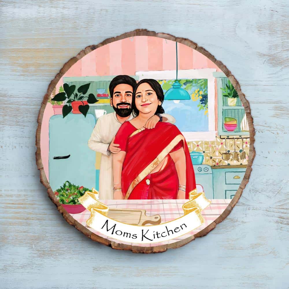 Handpainted Personalized Illustration Bark Nameplate - Mom's Kitchen - Rangreli