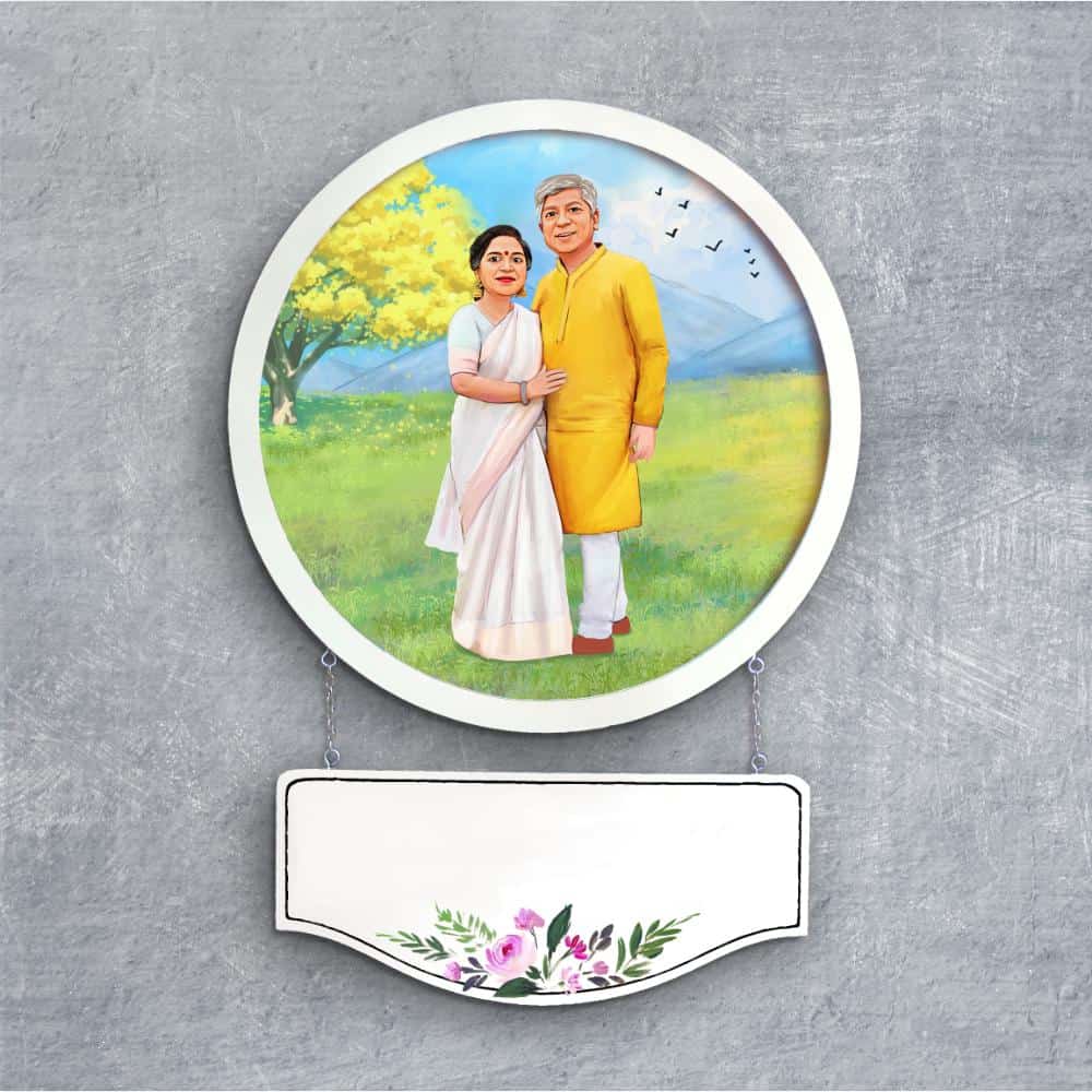 Handpainted Personalized Character Holiday1 Couple Nameplate - Full frame - Rangreli