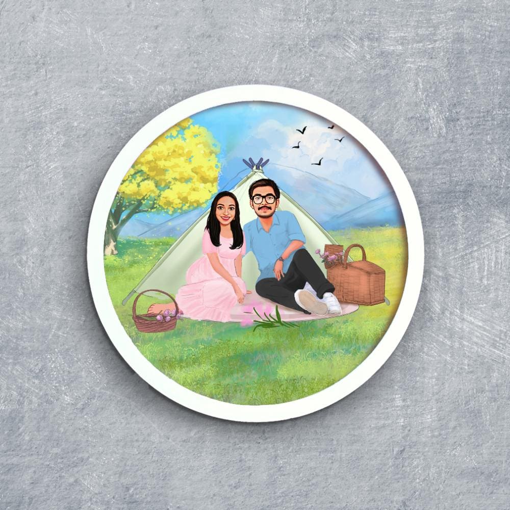 Handpainted Personalized Illustration Bark Nameplate - Holiday Couple 1 - Rangreli