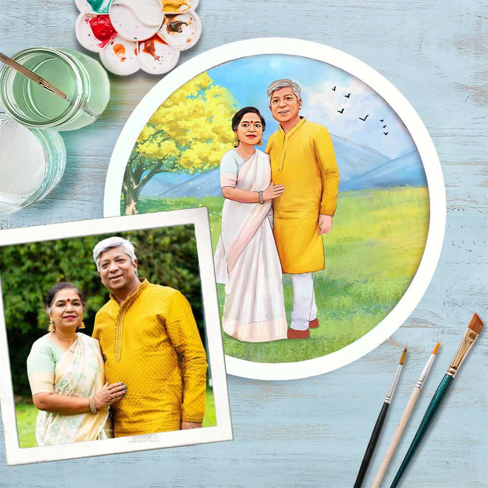 Handpainted Personalized Character Holiday1 Couple Nameplate - Full frame - Rangreli