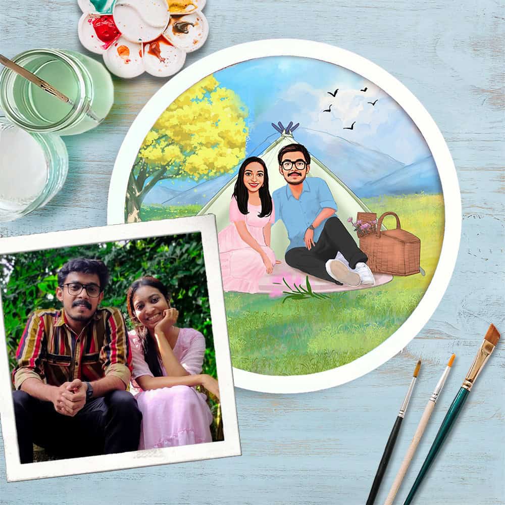 Handpainted Personalized Illustration Bark Nameplate - Holiday Couple 1 - Rangreli