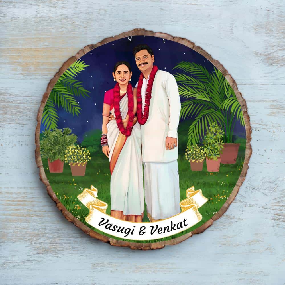 Handpainted Personalized Illustration Bark Nameplate - wedding couple 7 - Rangreli