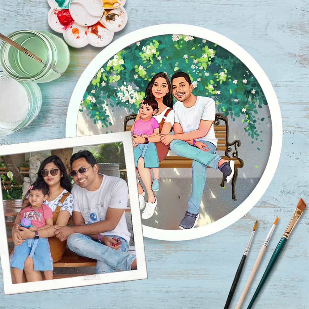 Handpainted Personalized Illustration Bark Nameplate - Holiday Couple 3 - Rangreli
