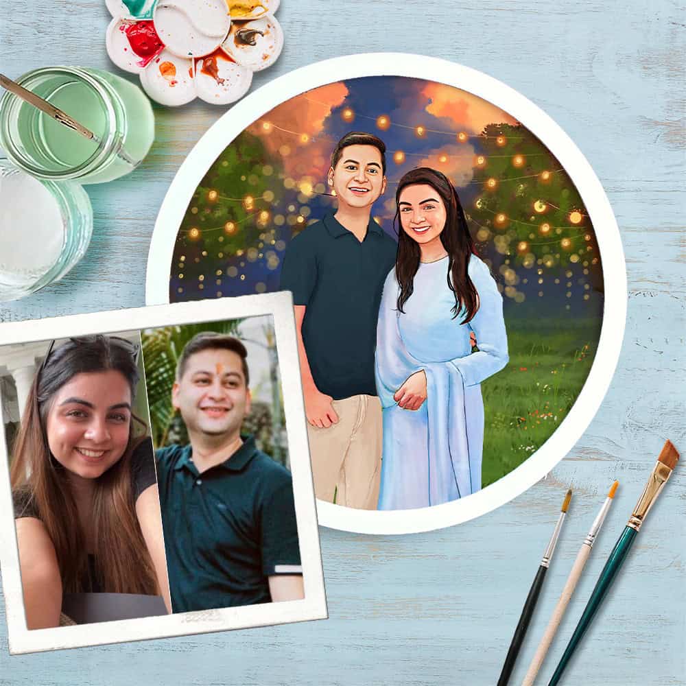Handpainted Personalized Illustration Bark Nameplate - Wedding Couple 9 - Rangreli
