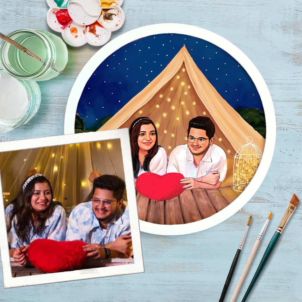 Handpainted Personalized Illustration Bark Nameplate - Holiday Couple 4 - Rangreli