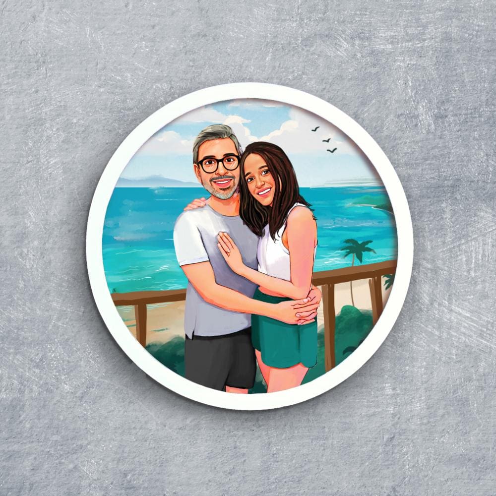 Handpainted Personalized Illustration Bark Nameplate - Holiday Couple 5 - Rangreli