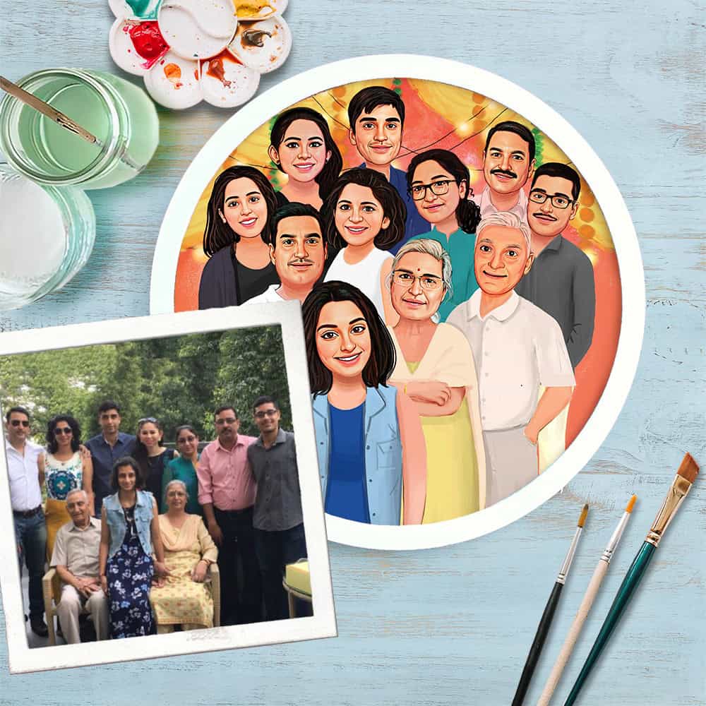 Handpainted Personalized Illustration Bark Nameplate - Family Time - Rangreli