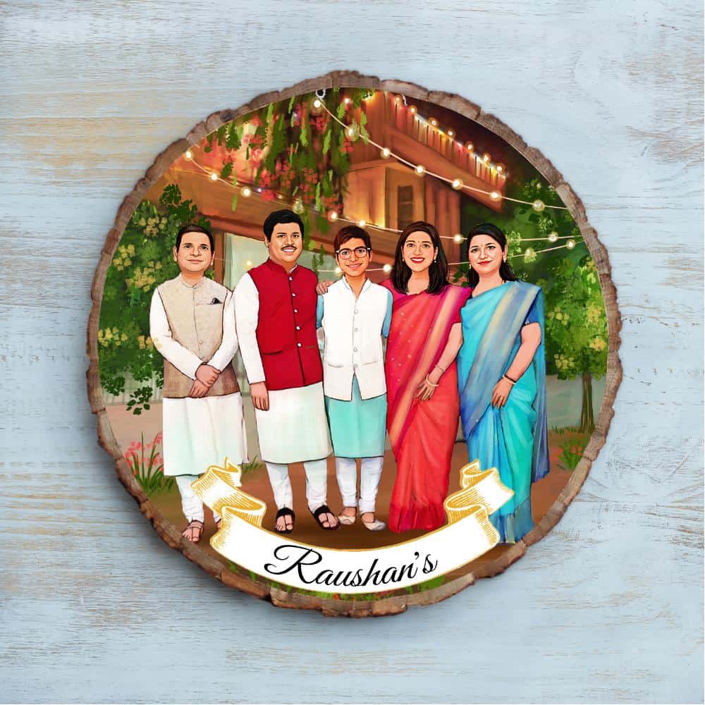 Handpainted Personalized Illustration Bark Nameplate - Family Time 2 - Rangreli