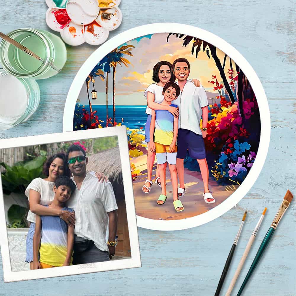 Handpainted Personalized Illustration Bark Nameplate - Holiday Couple 7 - Rangreli